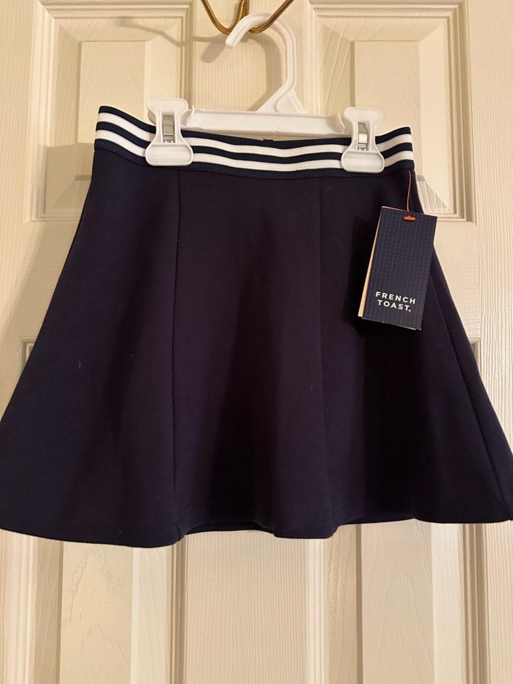 Girls French Toast Navy Skater Skirt Striped Elastic Waistband Uniform Skort